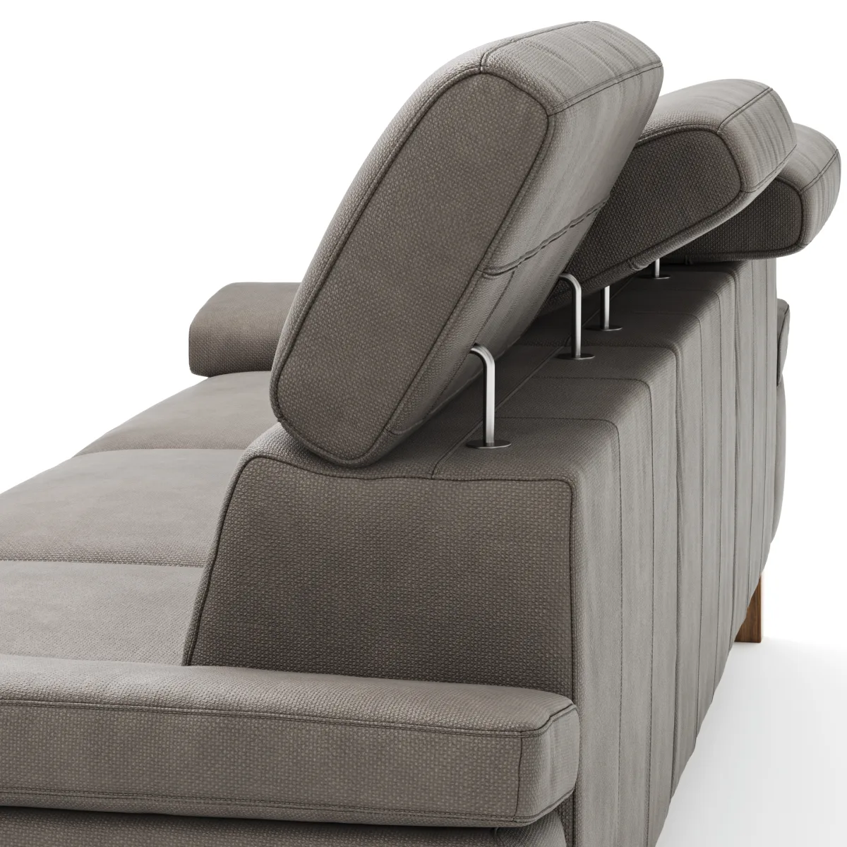 Ecksofa Hudson - 2,5-Sitzer mit Longchair rechts inkl. Kopfteil verstellbar, Stoff, Steingrau – Bild 4