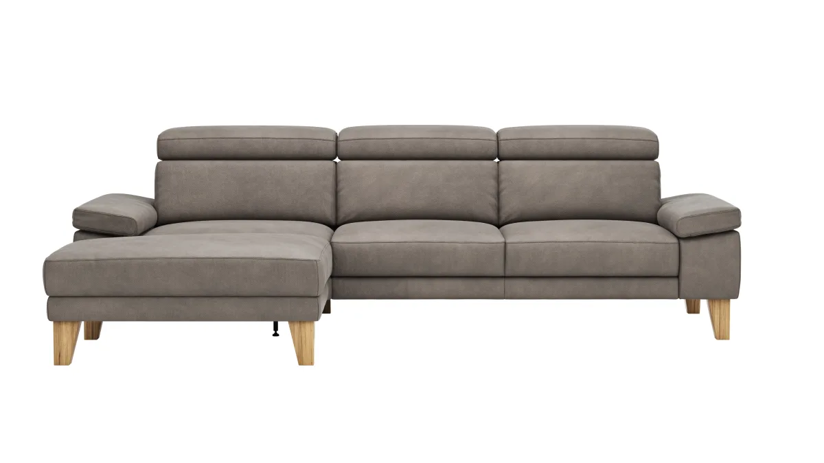 Ecksofa Hudson - Longchair links mit 2,5-Sitzer, inkl. Kopfteil verstellbar, Stoff, Steingrau – Bild 2