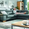 Ecksofa Philadelphia - 2,5-Sitzer mit Ecke rechts inkl. Kopfteil verstellbar, Leder, Anthrazit – Bild 5