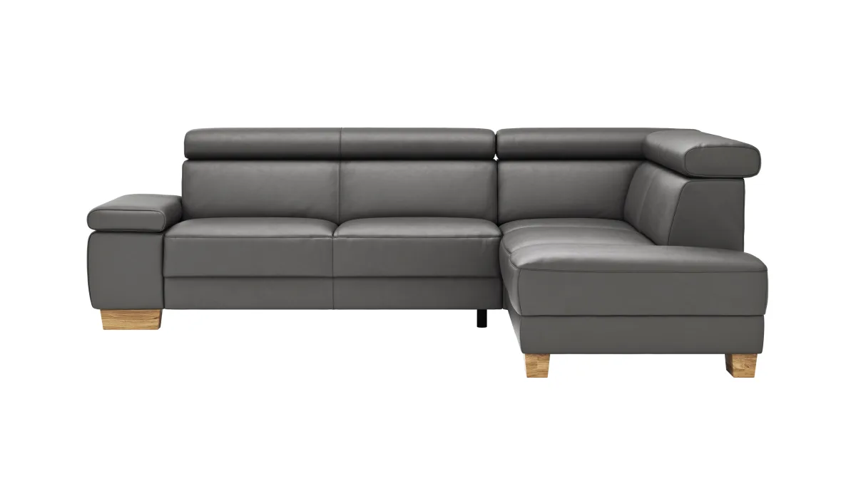 Ecksofa Philadelphia - 2,5-Sitzer, Ecke rechts, Kopfteil verstellbar (manuell), Sitzvorzug (motorisch), Leder, Anthrazit – Bild 2