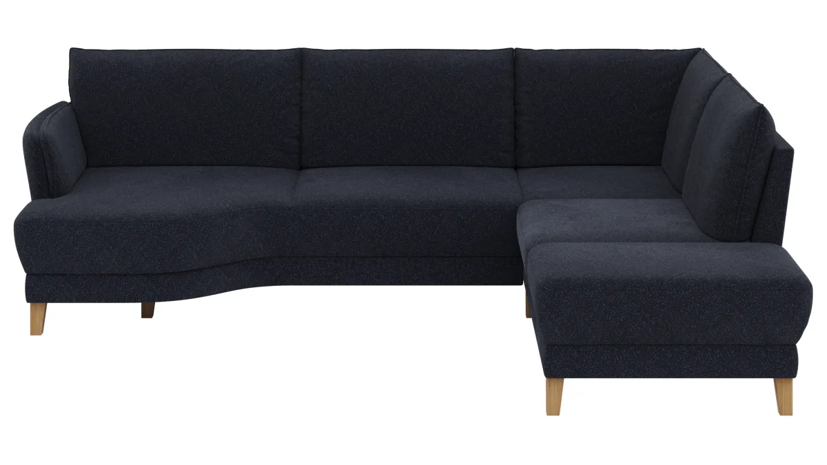 Sofa Stamford - 3,5-Sitzer, Bogen links mit Ecksofa 2-sitzig und Abschlusshocker Rechts, Stoff, Dunkelblau – Bild 2
