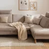 Ecksofa Tulsa KS - 2,5-Sitzer, Spitzecke und 1,5-Sitzer mit Anstellhocker aufklappbar rechts, inkl. Kopfstütze, AL verstellbar und Schlaffunktion, Stoff, Graubeige – Bild 4