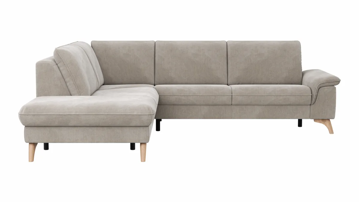 Ecksofa Tulsa KS - 1,5-Sitzer mit Anstellhocker links, Spitzecke und 2,5-Sitzer rechts, Stoff, Graubeige – Bild 2