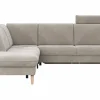 Ecksofa Tulsa KS - 1,5-Sitzer mit Anstellhocker aufklappbar links, Spitzecke und 2,5-Sitzer rechts, inkl. Kopfstütze, AL verstellbar und Schlaffunktion, Stoff, Graubeige – Bild 2