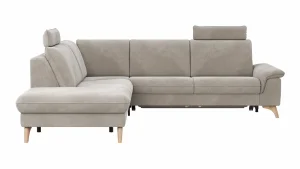 Alternative view of Ecksofa Tulsa KS - 1,5-Sitzer mit Anstellhocker aufklappbar links, Spitzecke und 2,5-Sitzer rechts, inkl. Kopfstütze, AL verstellbar und Schlaffunktion, Stoff, Graubeige