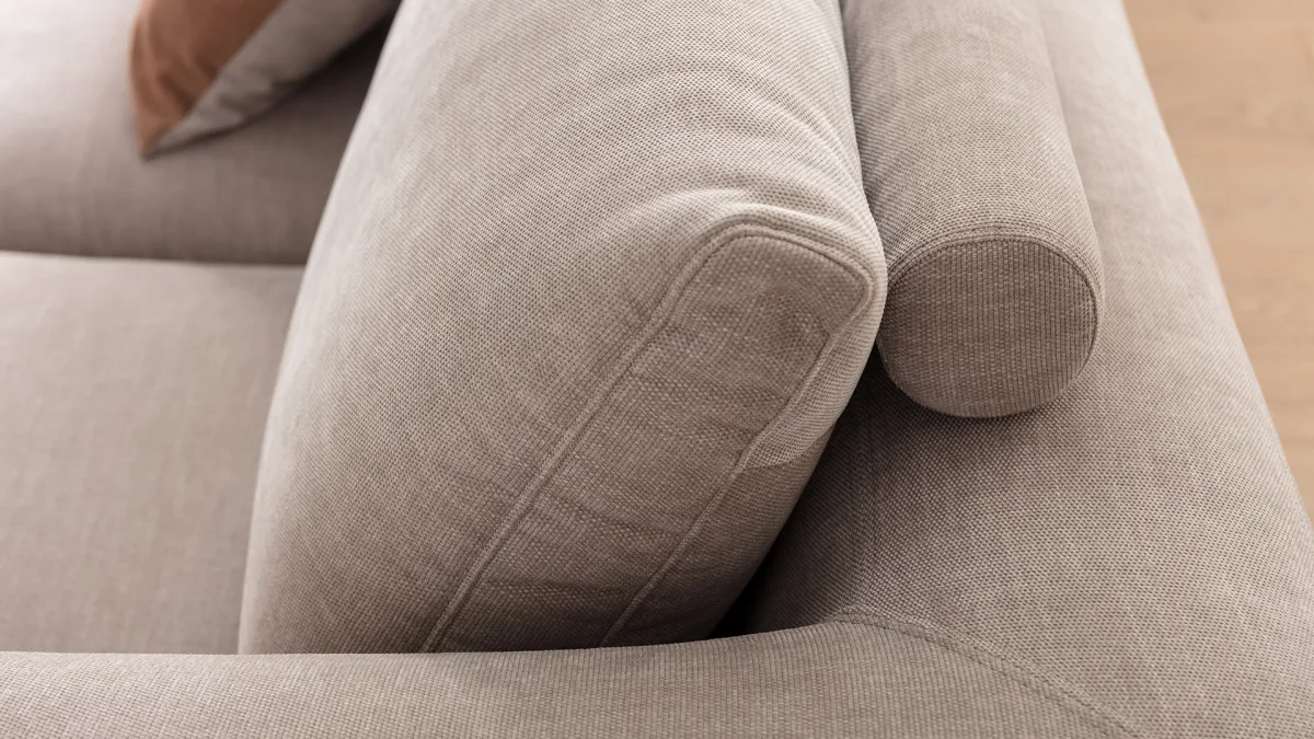 Ecksofa Stormy - Longchair links mit 2,5-Sitzer, Stoff, Graubeige – Bild 3