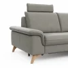 Ecksofa Tulsa KS - 2,5-Sitzer, Spitzecke und 1,5-Sitzer mit Anstellhocker aufklappbar rechts,  inkl. Kopfstütze, AL verstellbar und Schlaffunktion, Leder, Graubeige – Bild 3