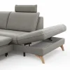Ecksofa Tulsa KS - 2,5-Sitzer, Spitzecke und 1,5-Sitzer mit Anstellhocker aufklappbar rechts,  inkl. Kopfstütze, AL verstellbar und Schlaffunktion, Leder, Graubeige – Bild 4
