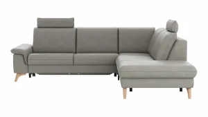 Alternative view of Ecksofa Tulsa KS - 2,5-Sitzer, Spitzecke und 1,5-Sitzer mit Anstellhocker aufklappbar rechts,  inkl. Kopfstütze, AL verstellbar und Schlaffunktion, Leder, Graubeige
