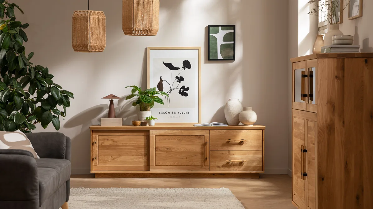 Highboard Oreia - mit LED-Beleuchtung, Wildeiche massiv, natur geölt – Bild 4