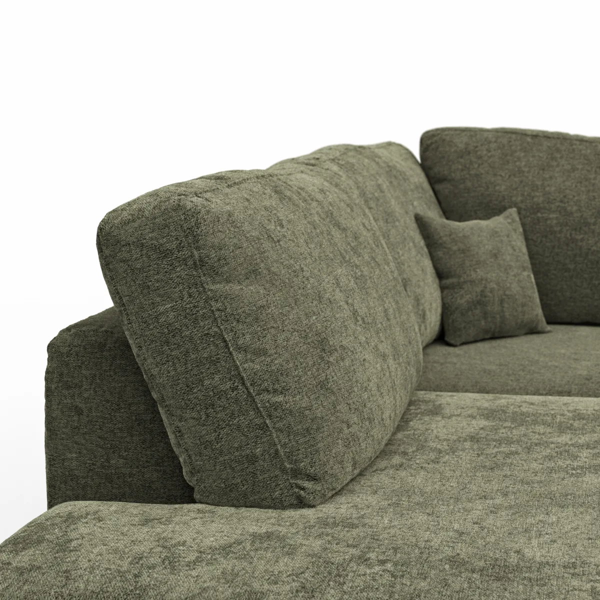 Ecksofa Solenne - Ottomane links mit Diwan rund rechts, Stoff, Olive – Bild 4