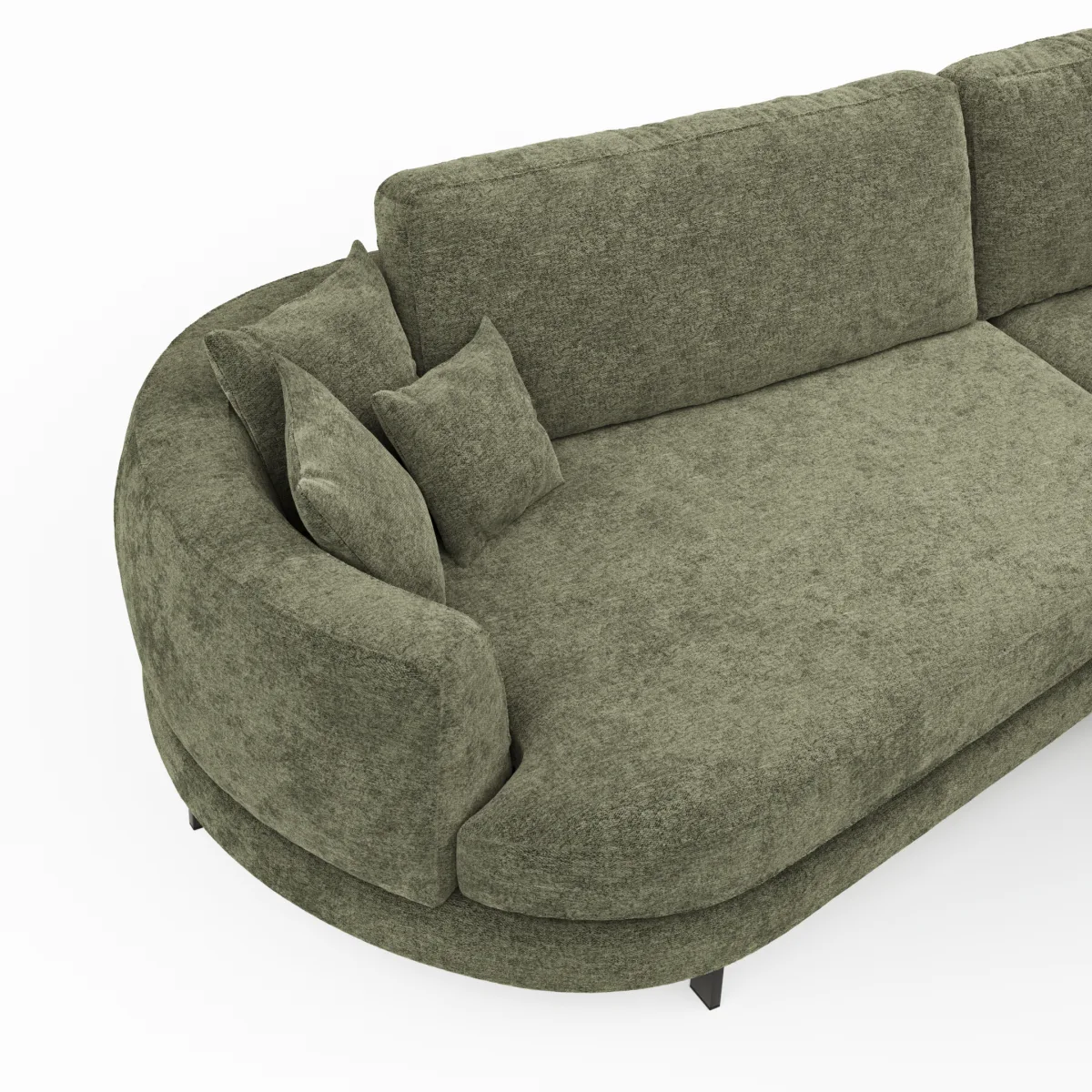 Ecksofa Solenne - Diwan rund links mit Ottomane rechts, Stoff, Olive – Bild 4