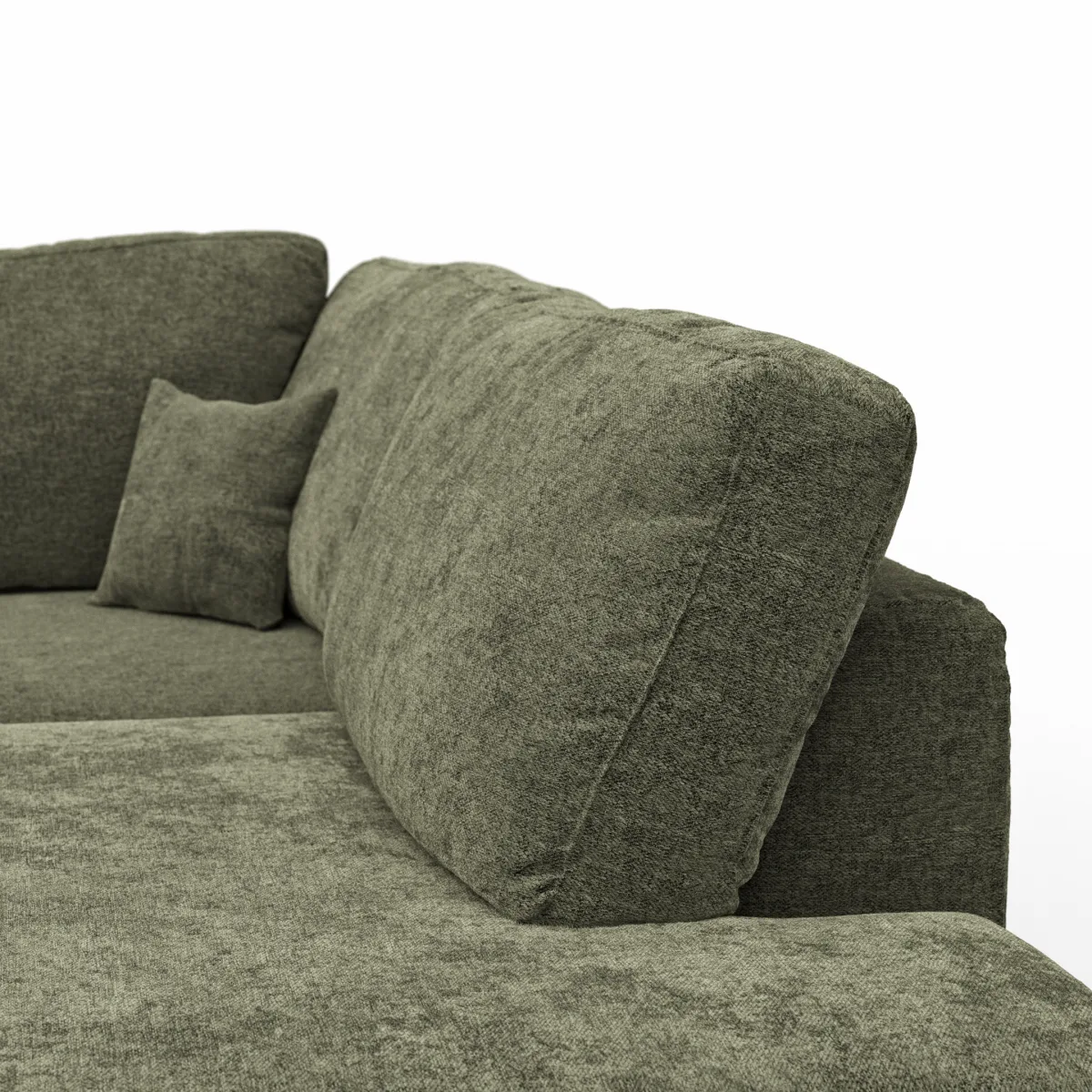 Ecksofa Solenne - Diwan rund links mit Ottomane rechts, Stoff, Olive – Bild 3