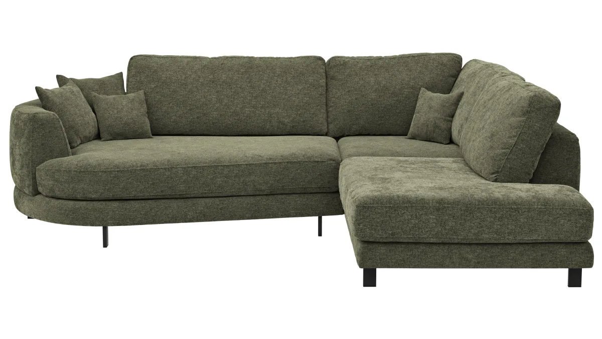 Ecksofa Solenne - Diwan rund links mit Ottomane rechts, Stoff, Olive – Bild 2