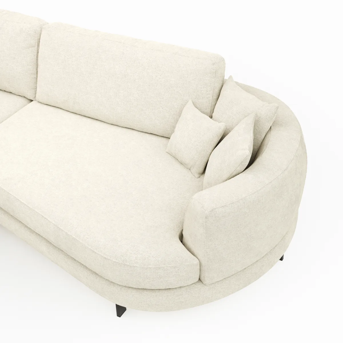 Ecksofa Solenne - Ottomane links mit Diwan rund rechts, Stoff, Weiß – Bild 3