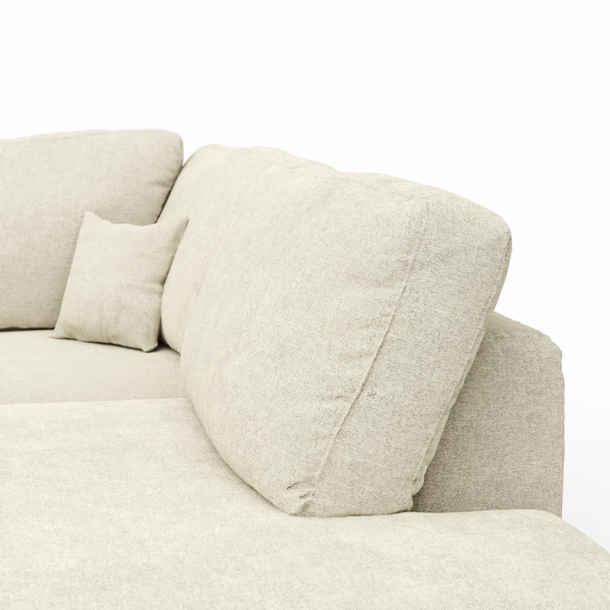 Ecksofa Solenne - Diwan rund links mit Ottomane rechts, Stoff, Weiß – Bild 4
