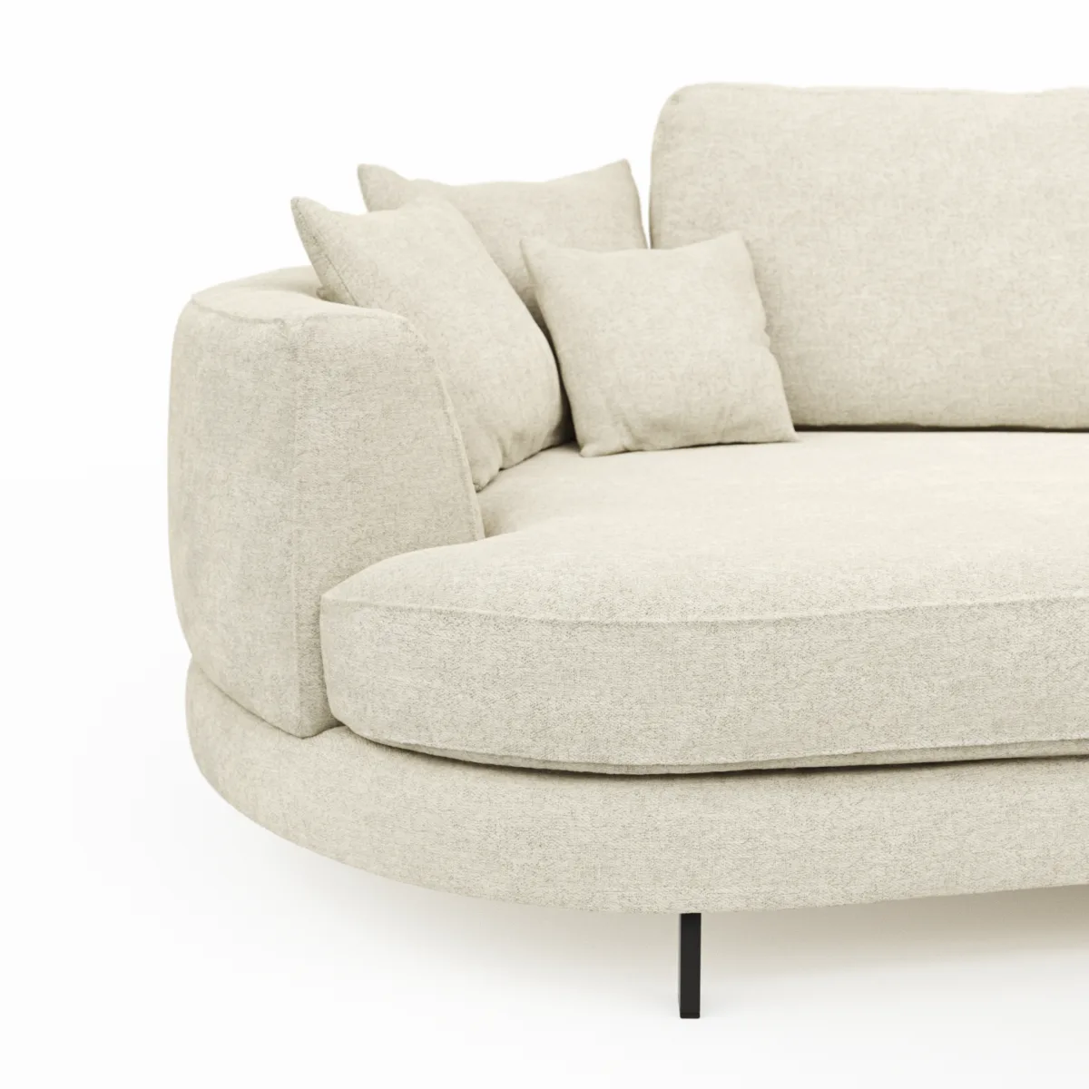 Ecksofa Solenne - Diwan rund links mit Ottomane rechts, Stoff, Weiß – Bild 3