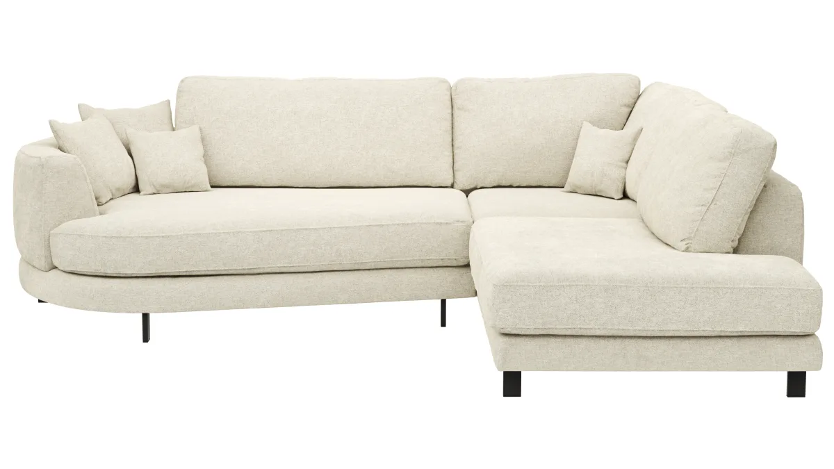 Ecksofa Solenne - Diwan rund links mit Ottomane rechts, Stoff, Weiß – Bild 2
