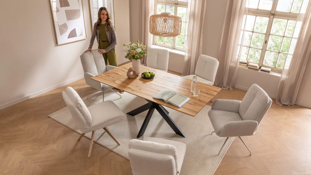 Stuhl Evania - Dreh und Relax-Funktion, niedriger Rücken, Stoff, Creme – Bild 7