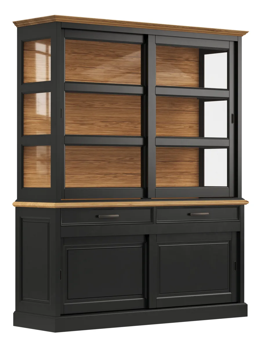 Buffetschrank Louisiana - mit Schiebetüren, teilmassiv, Schwarzgrau