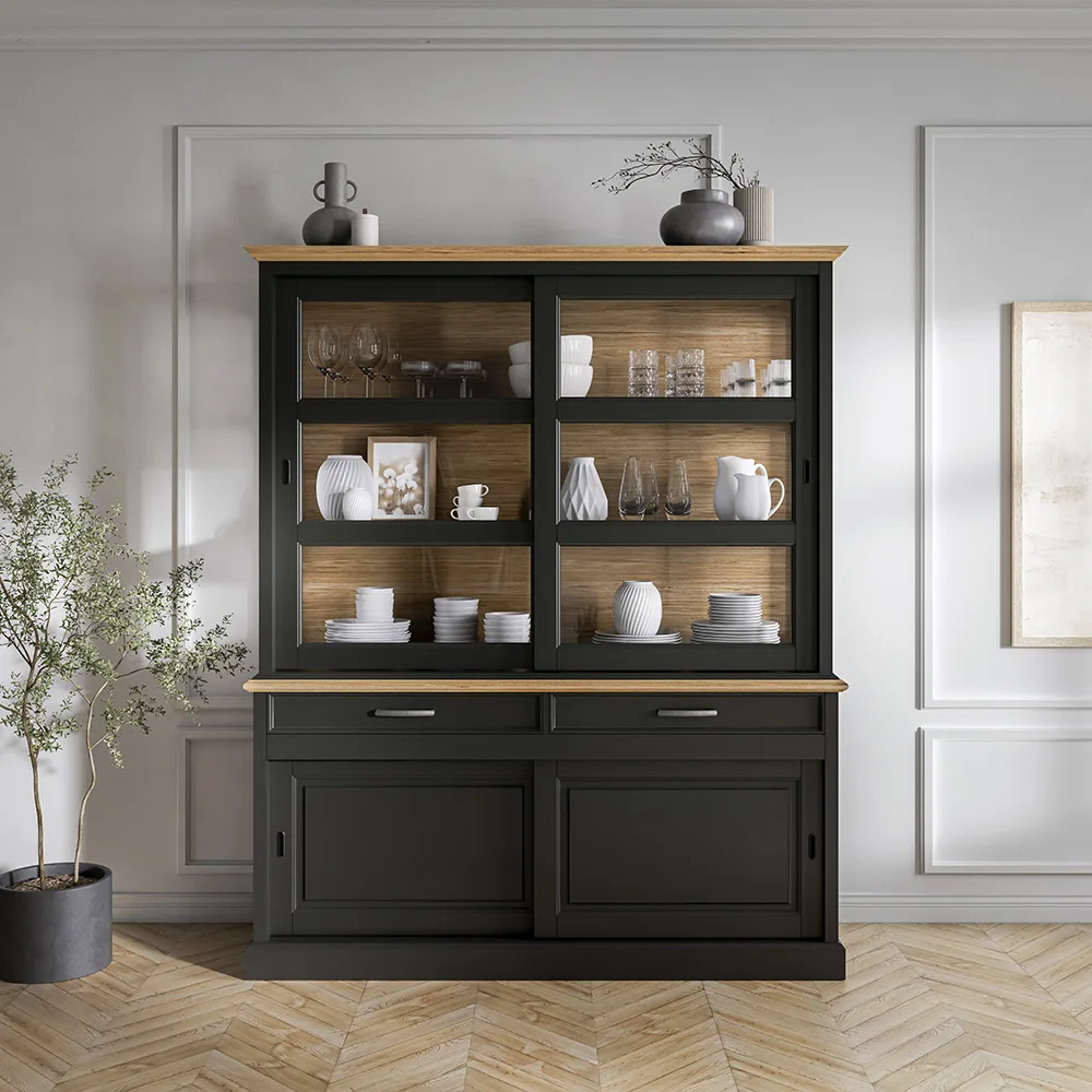 Buffetschrank Louisiana - mit Schiebetüren, teilmassiv, Schwarzgrau – Bild 4