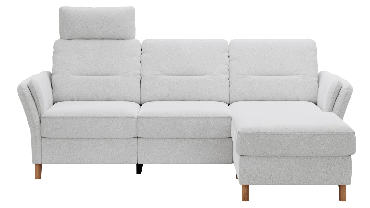 Ecksofa Vayra - 2,5-Sitzer mit Longchair rechts, inkl. Relaxfunktion (motorisch) und Kopfstütze verstellbar (manuell), Stoff, Offwhite – Bild 2