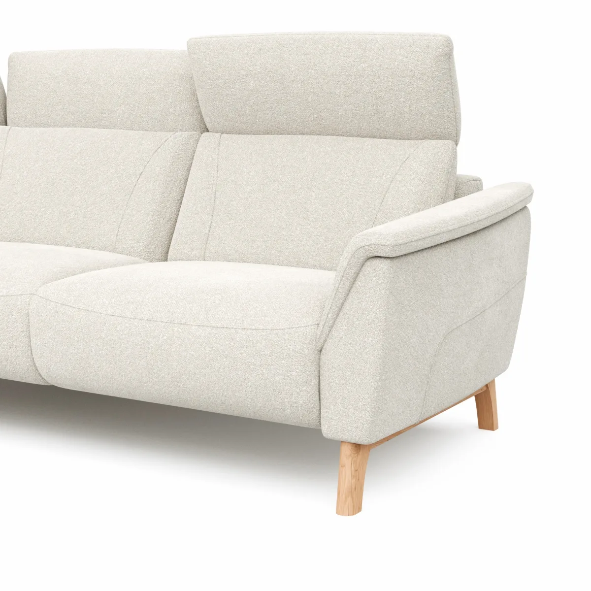 Ecksofa Nevin - Longchair links mit 2-Sitzer rechts, inkl. Kopfpolsterverstellung, Stoff, Weiß – Bild 4