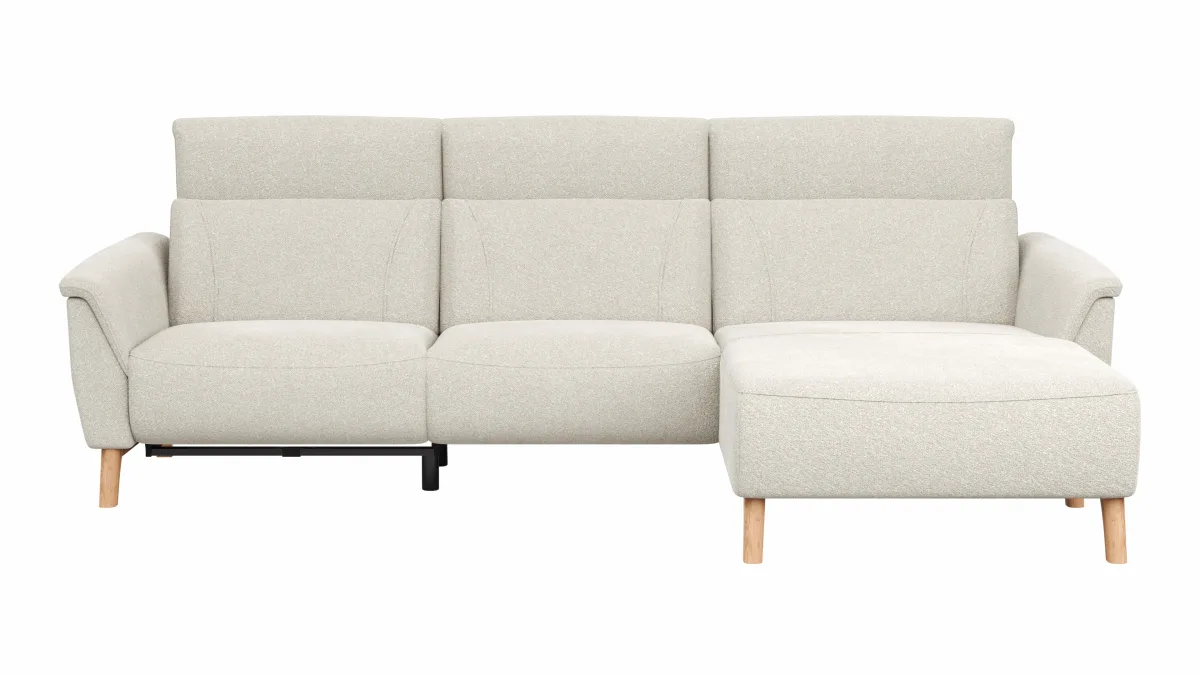 Ecksofa Nevin - 2-Sitzer mit Longchair rechts, inkl. Relaxfunktion (motorisch) und Kopfpolsterverstellung, Stoff, Weiß – Bild 2