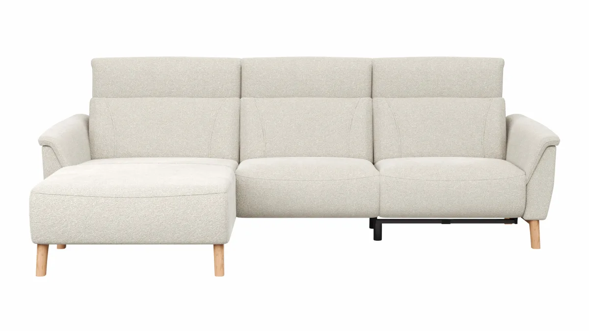 Ecksofa Nevin - Longchair links mit 2-Sitzer rechts, inkl. Relaxfunktion (motorisch) und Kopfpolsterverstellung, Stoff, Weiß – Bild 2