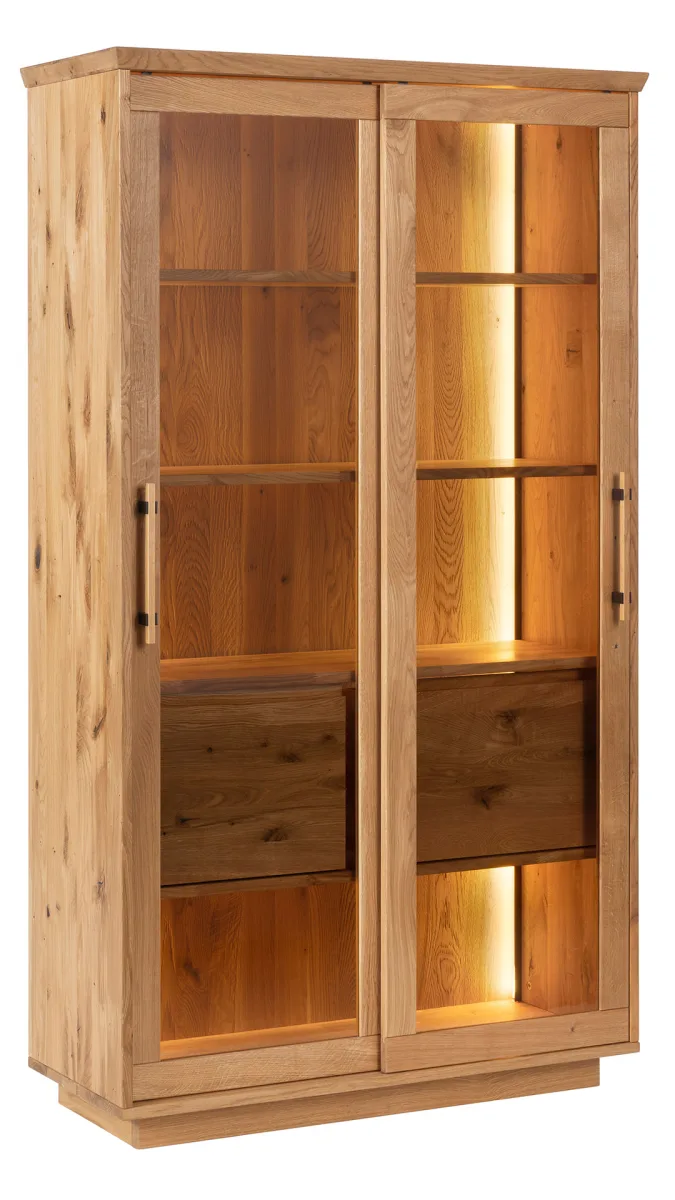 Glasvitrine Oreia - mit LED-Beleuchtung, Wildeiche massiv, natur geölt – Bild 2