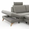 Ecksofa Tulsa KS - 1,5-Sitzer mit Anstellhocker aufklappbar links, Spitzecke und 2,5-Sitzer rechts, inkl. Kopfstütze, AL verstellbar und Schlaffunktion, Leder, Graubeige – Bild 4