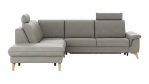 Alternative view of Ecksofa Tulsa KS - 1,5-Sitzer mit Anstellhocker aufklappbar links, Spitzecke und 2,5-Sitzer rechts, inkl. Kopfstütze, AL verstellbar und Schlaffunktion, Leder, Graubeige
