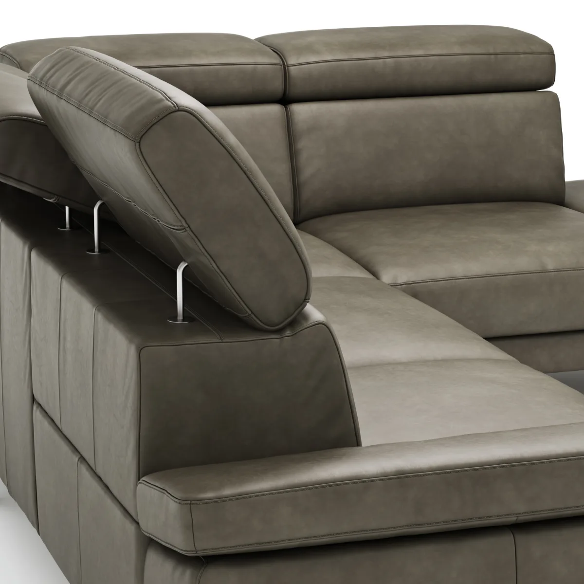 Ecksofa Hudson - 2,5-Sitzer mit Ecke rechts, inkl. Kopfteil/Armlehne verstellbar und Sitzvorzug/Relaxfunktion (motorisch), Leder, Braungrün – Bild 3