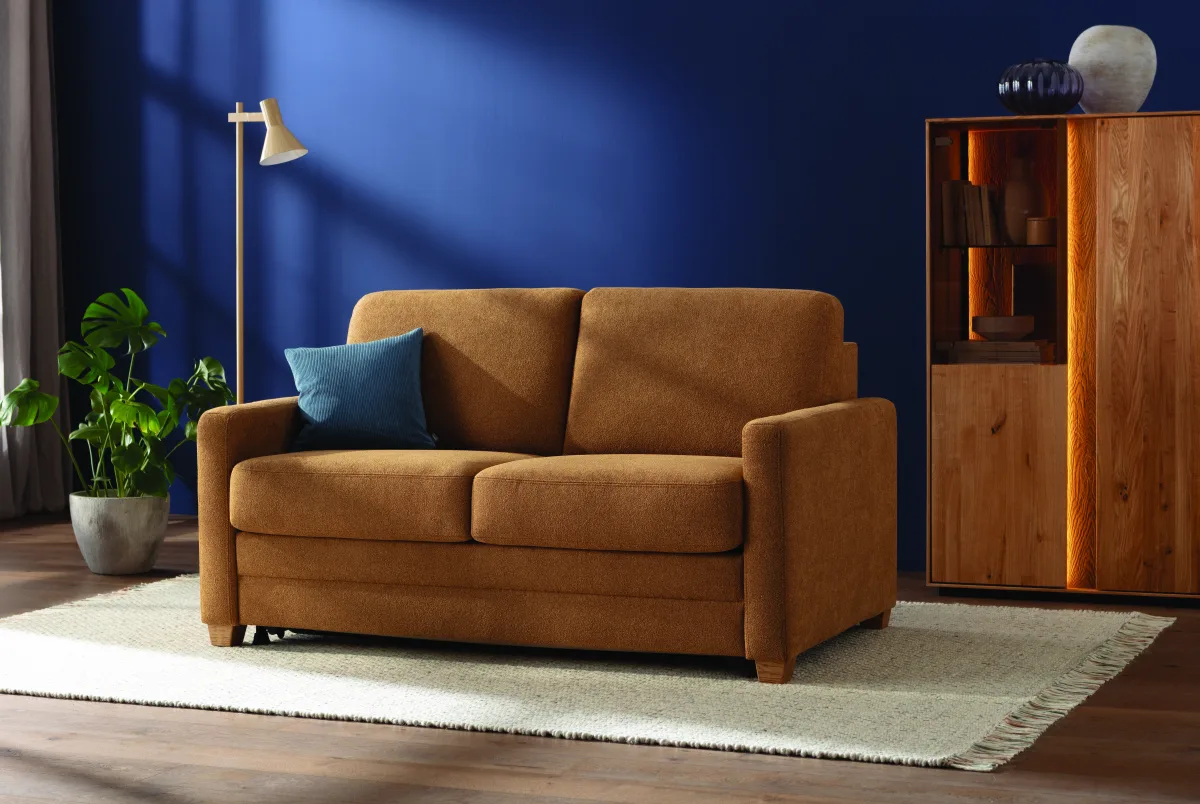 Sofa Lakeville 1 - inkl. Schlaffunktion, Gestell schwarz, Stoff, Senfgelb – Bild 4