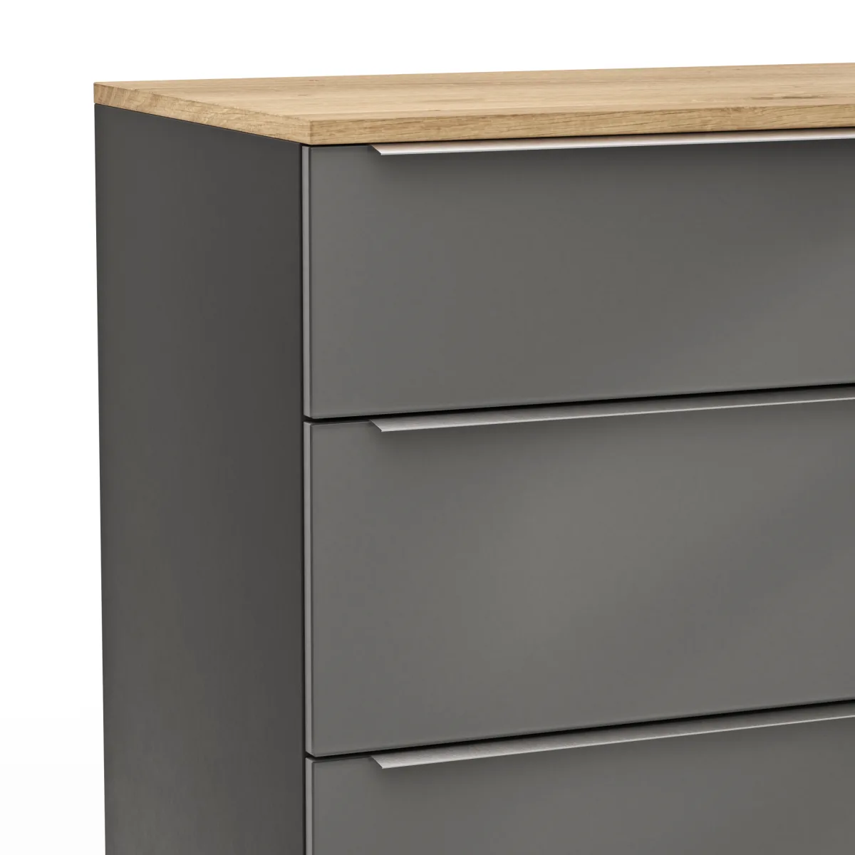 Kommode Colorado Beimöbel - Front Glas, Dunkelgrau matt, Griffe Edelstahlfarbig – Bild 3