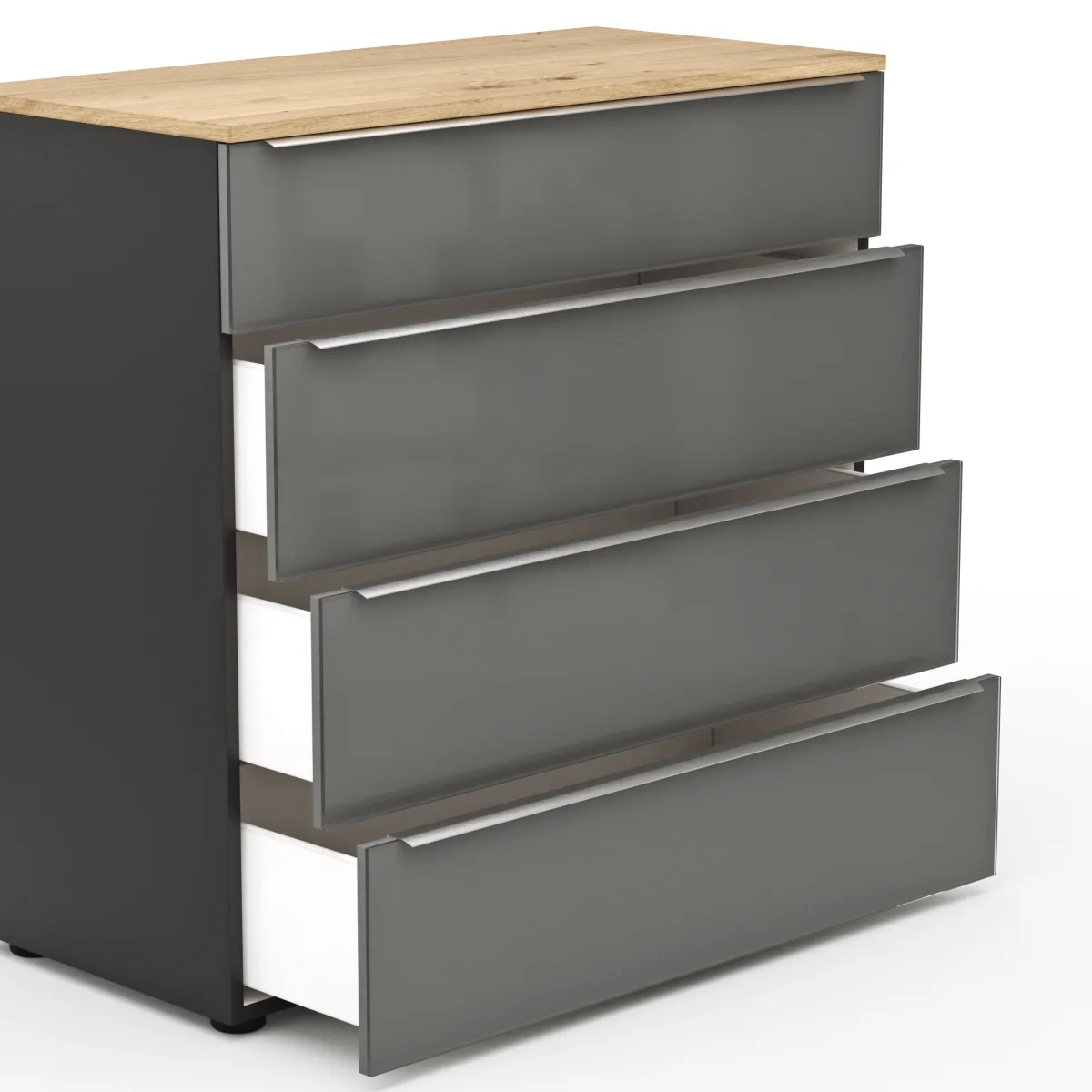 Kommode Colorado Beimöbel - Front Glas, Dunkelgrau matt, Griffe Edelstahlfarbig – Bild 4