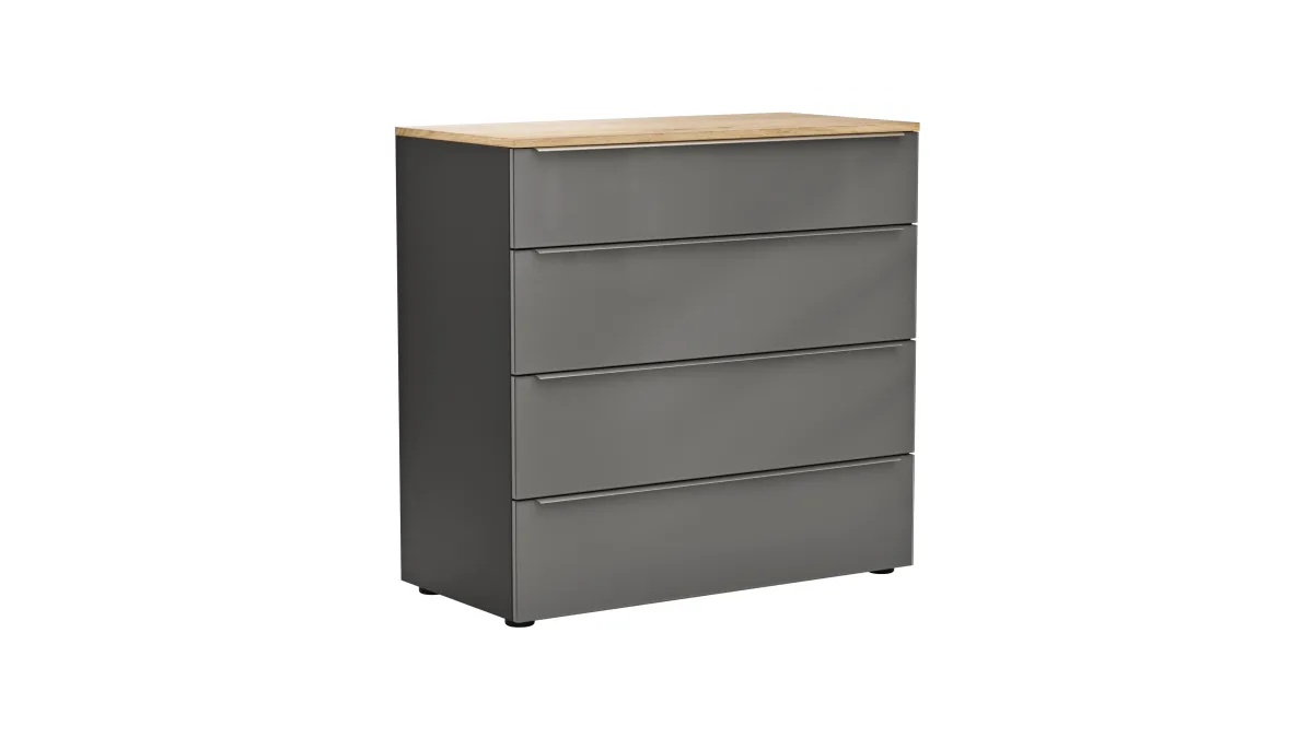 Kommode Colorado Beimöbel - Front Glas, Dunkelgrau matt, Griffe Edelstahlfarbig – Bild 2