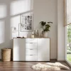 Kommode Colorado Beimöbel - BHT ca. 138x87x43 cm, Glas weiß mit Eiche furniert – Bild 4