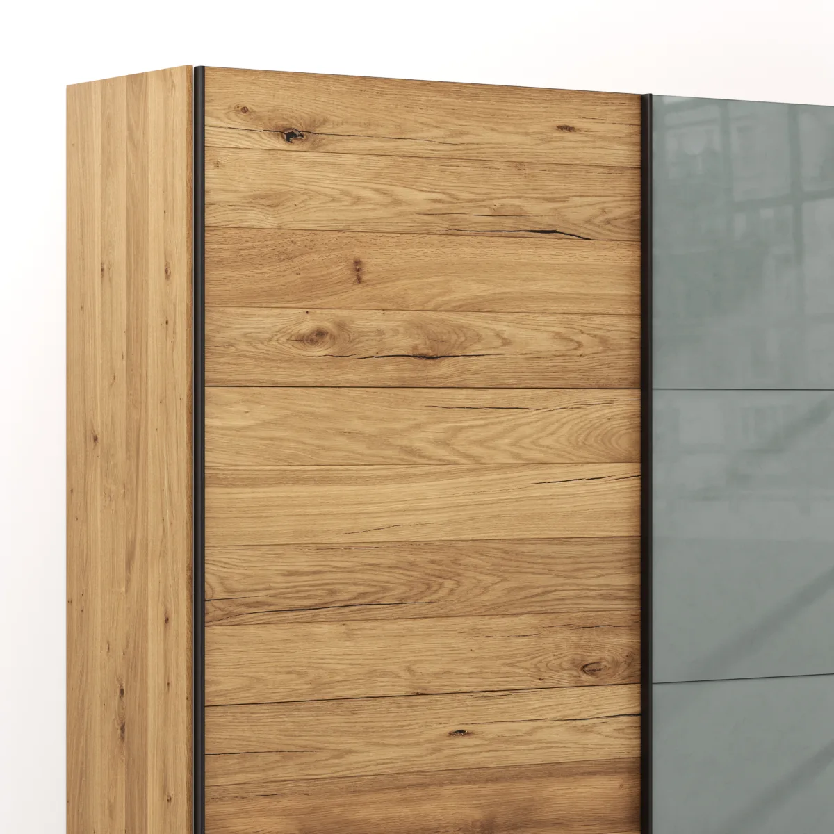 Schwebetürenschrank Colorado - B. ca. 257 cm, Eiche, Glas Graugrün – Bild 4
