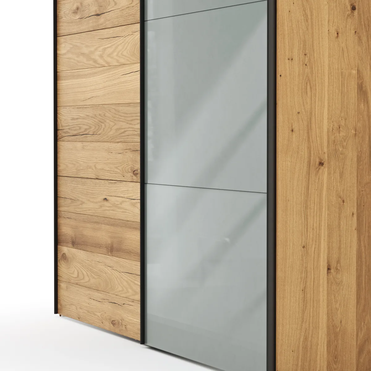 Schwebetürenschrank Colorado - B. ca. 257 cm, Eiche, Glas Graugrün – Bild 3