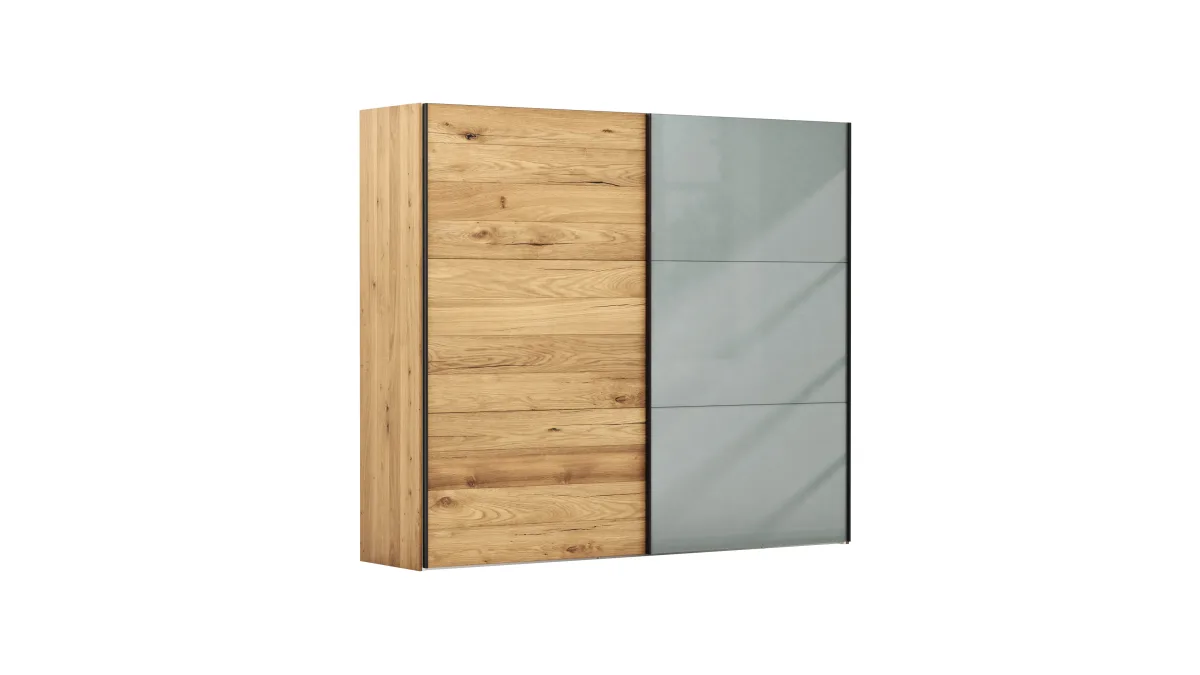 Schwebetürenschrank Colorado - B. ca. 257 cm, Eiche, Glas Graugrün – Bild 2
