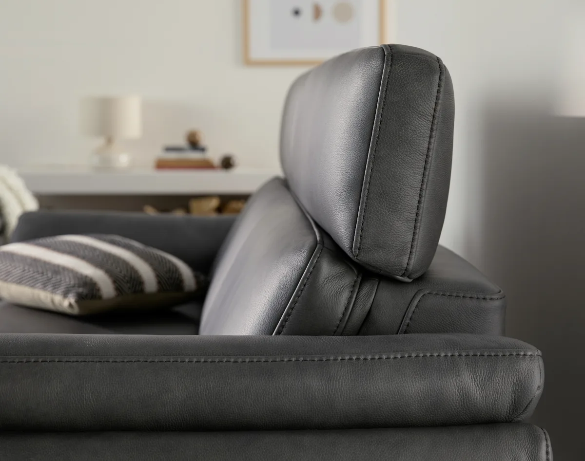 Sofa Atella - 3-Sitzer, inklusive Kopfteilverstellung, Leder, Anthrazit – Bild 3