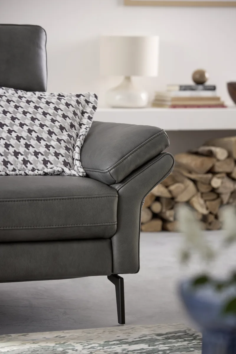Sofa Atella - 2,5-Sitzer, inklusive Kopfteilverstellung, Leder, Anthrazit – Bild 4