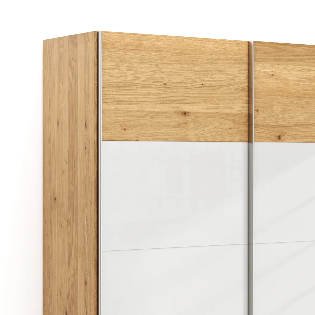 Schwebetürenschrank Colorado - B ca. 307 cm, Eichenfurnier mit Glas weiss – Bild 4