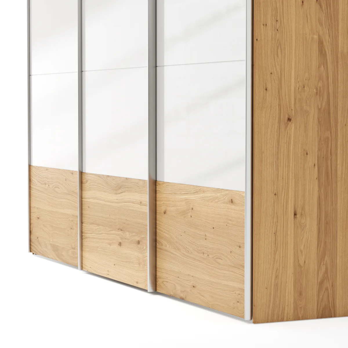 Schwebetürenschrank Colorado - B ca. 307 cm, Eichenfurnier mit Glas weiss – Bild 3