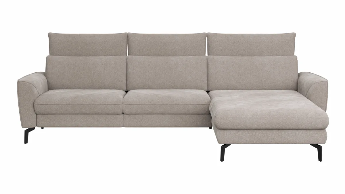 Ecksofa Avela - 2,5-Sitzer mit Longchair rechts inkl. Kopfteile verstellbar, Stoff, Bisquit – Bild 2