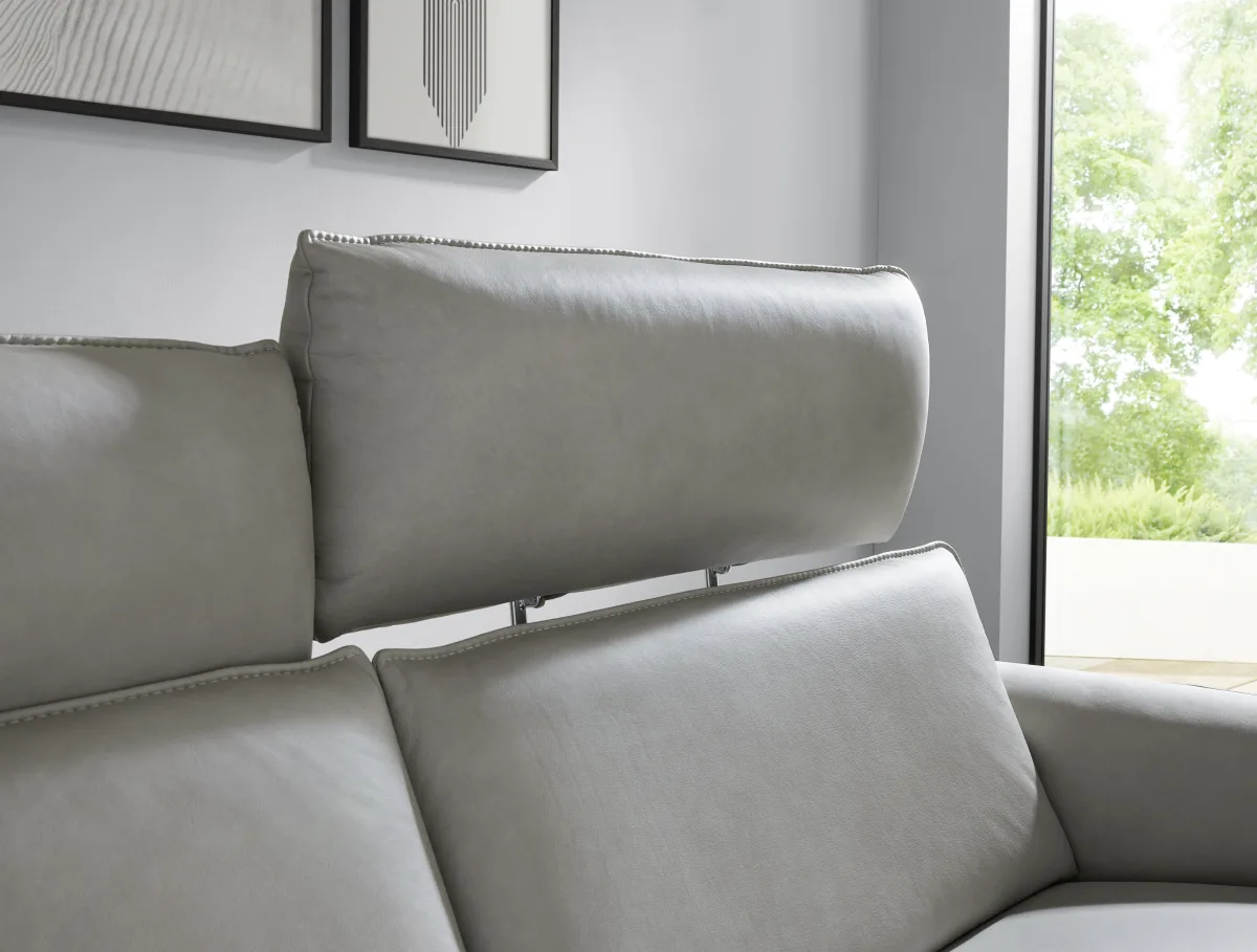 Sofa Avela - 3-Sitzer inkl. Relaxfunktion und Kopfteil verstellbar motorisch, Leder, Steingrau – Bild 4
