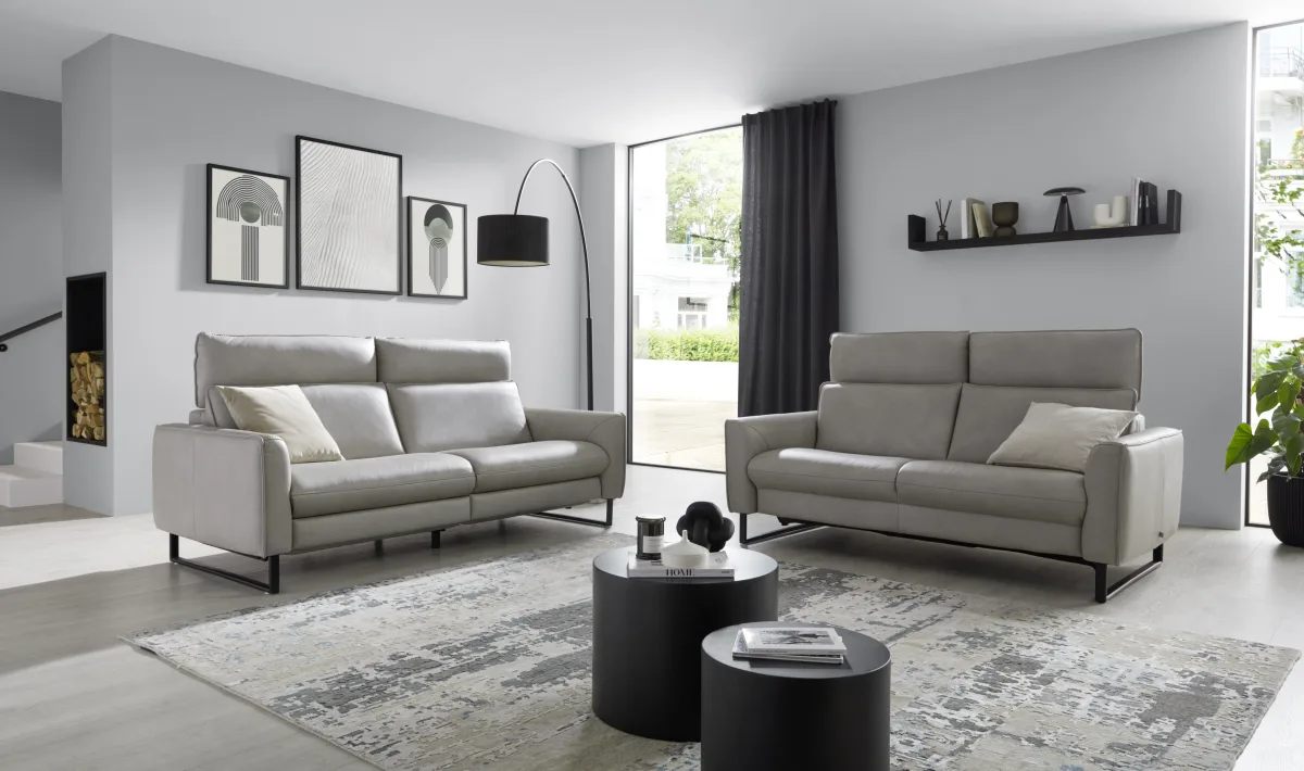 Sofa Avela - 3-Sitzer inkl. Relaxfunktion und Kopfteil verstellbar motorisch, Leder, Steingrau – Bild 5