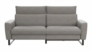 Sofa Avela - 3-Sitzer inkl. Relaxfunktion motorisch und Kopfteil verstellbar, Leder, Steingrau