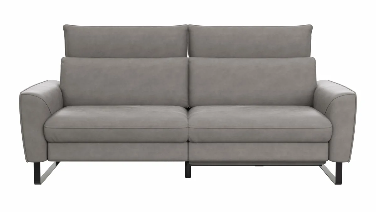 Sofa Avela - 3-Sitzer inkl. Relaxfunktion motorisch und Kopfteil verstellbar, Leder, Steingrau